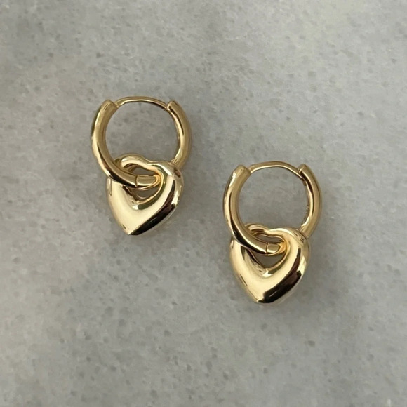 Modest Lu Jewelry - COPY - COPY - Gold Bubble Heart Charm Dangle Huggie Hoop Earrings